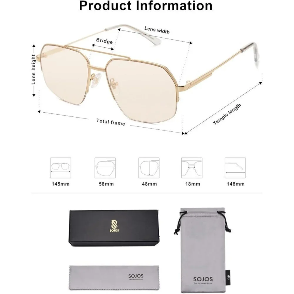 Aviator Sunglasses Metal Frame Semi-Rimless UV400 Protect Unisex